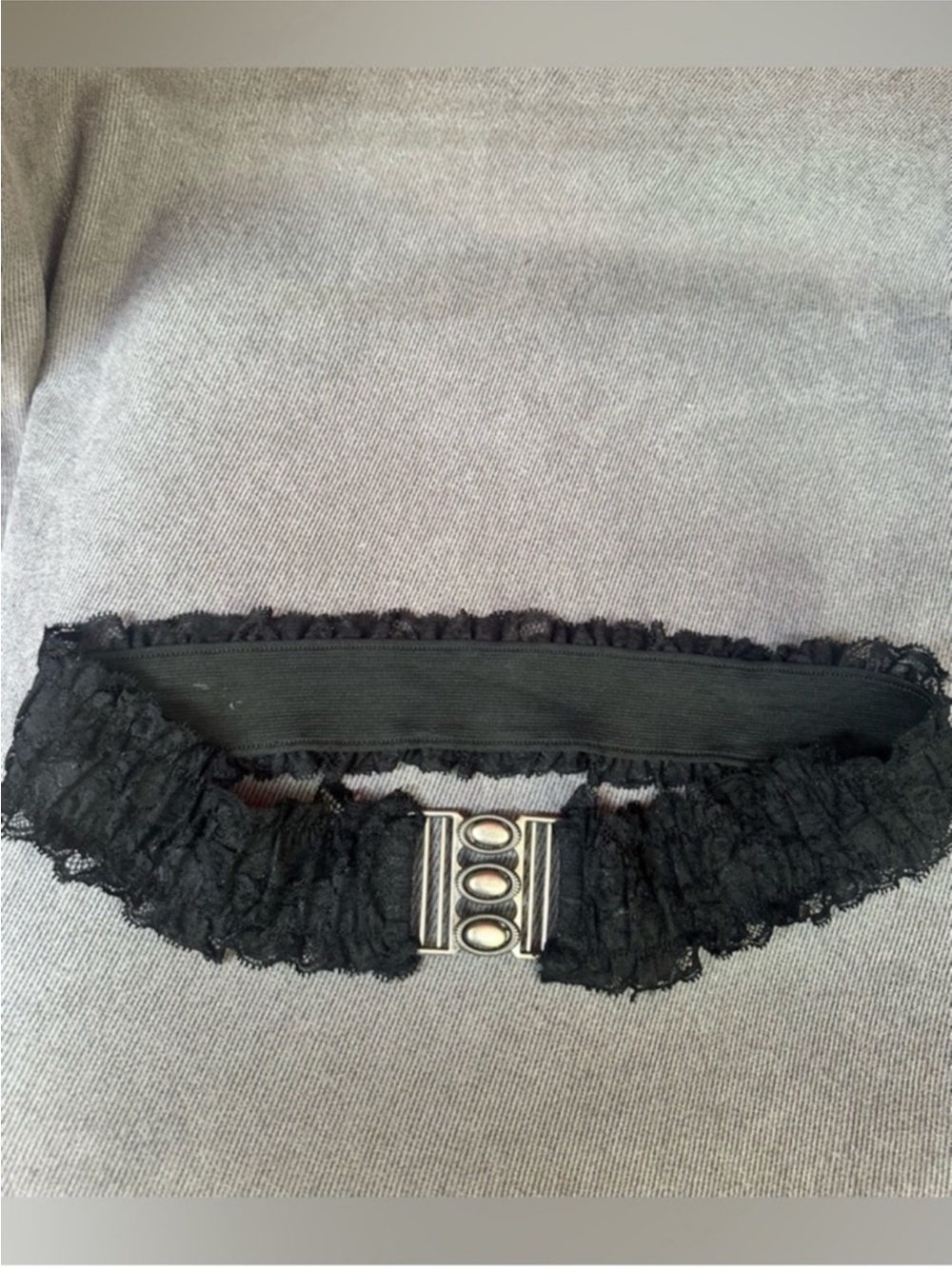 Vintage black lace stretch belt large